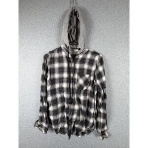 Mudd Shirt Women's Small Plaid Hooded Button Up Flannel Top Long Sleeve Casual